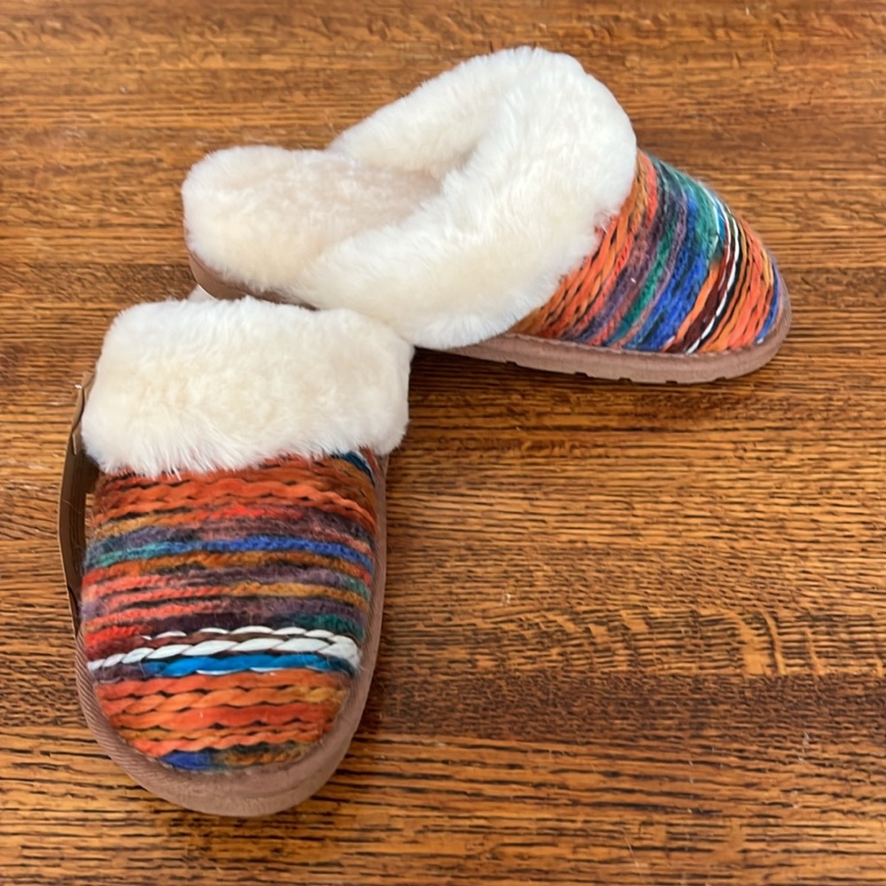 NWOT LAMO Sheepskin Cuff Juarez Scuff Slippers SZ L 7.5 - 8.5 multi color